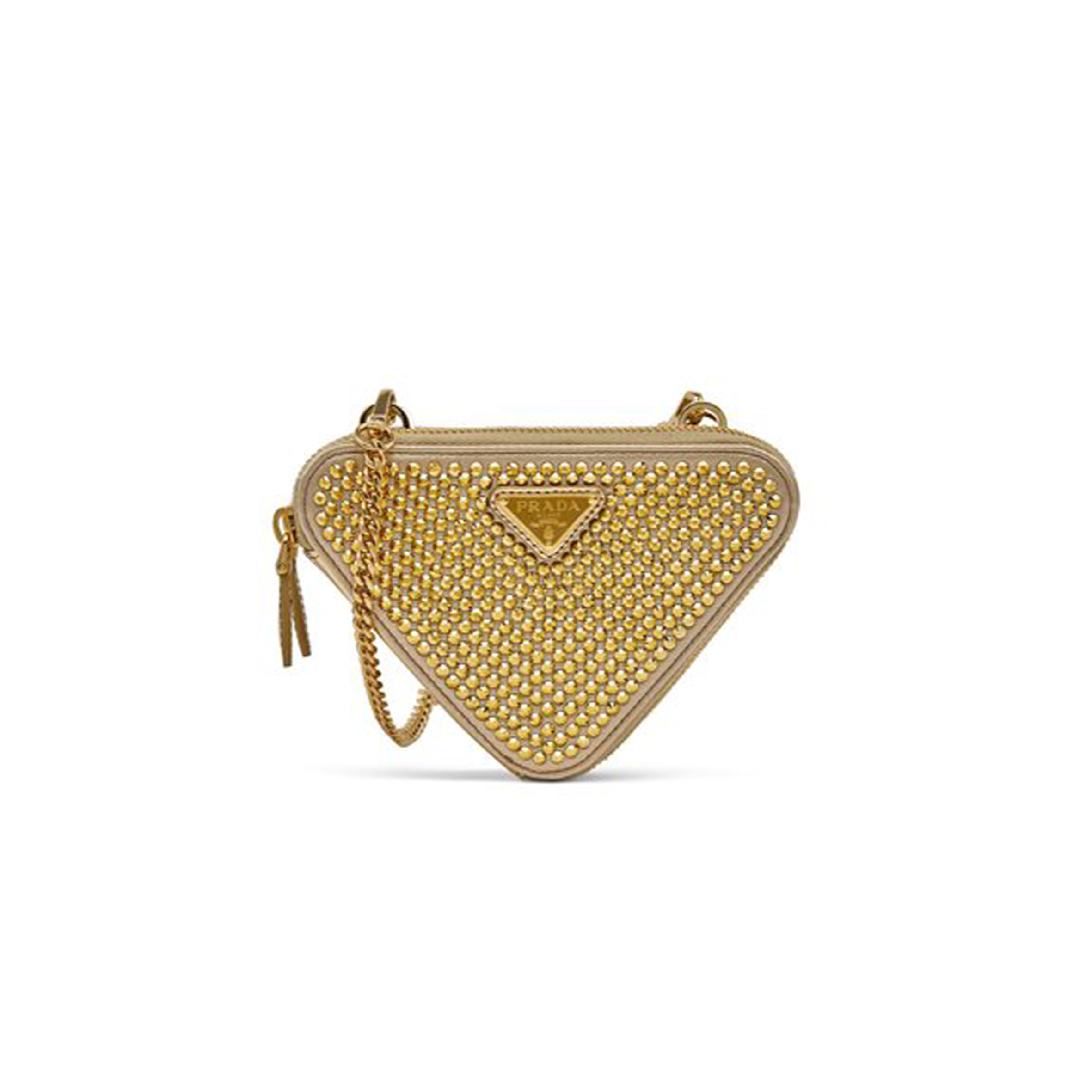 PRADA SATIN CRYSTAL MINI TRIANGLE CROSSBODY POUCH PLATINO 1NR015 (15*10cm)